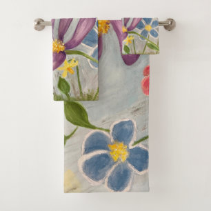 April Duschen. farbig, Abstrakt und blumenreich Badhandtuch Set