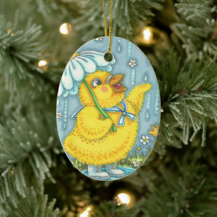 APRIL DUSCHEN NIEDLICHE BABY CHICK & SPRING BLUME KERAMIK ORNAMENT