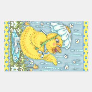 APRIL-DUSCHEN, SPRING-SCHICK, CHICKEN-STICKERS RECHTECKIGER AUFKLEBER