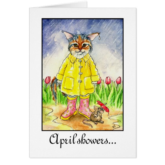 April duscht nasse Katze in der Regensturmkarte (Vorne)
