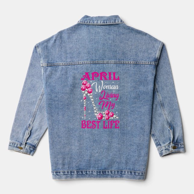 April Frauen leben mein bestes Leben Funny Shoes R Jeansjacke (Rückseite)