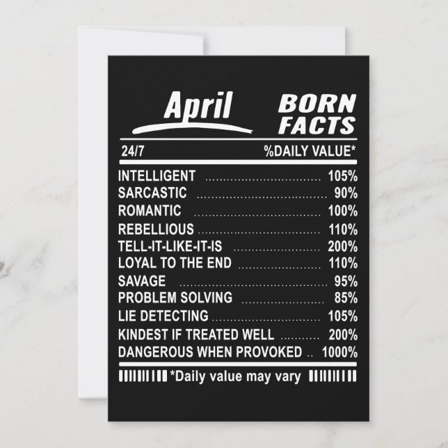 April geborene Fakten Geburtstag T - Shirt Karte (Vorderseite)
