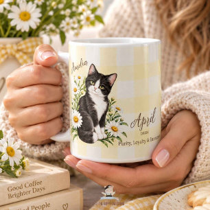 April-Geburtsblume Weiße Margerite und Katze Braut Kaffeetasse