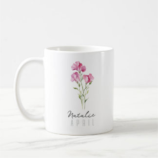 April Geburtsmonat Blume mit Namen - Süßer Erbsen Kaffeetasse