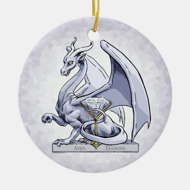 April Geburtsteinzeitdrache: Diamant-Ornament Keramik Ornament (Vorne)