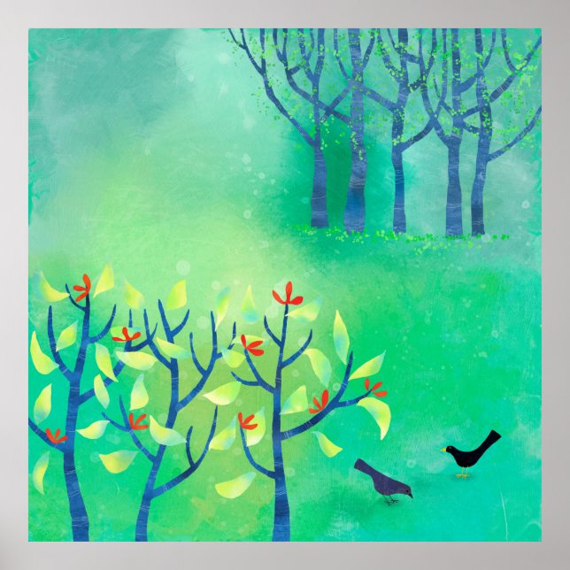 April Moderne Grünlandschaft Natur Malerei Poster (Vorne)