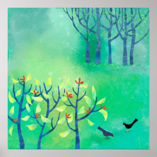 April Moderne Grünlandschaft Natur Malerei Poster