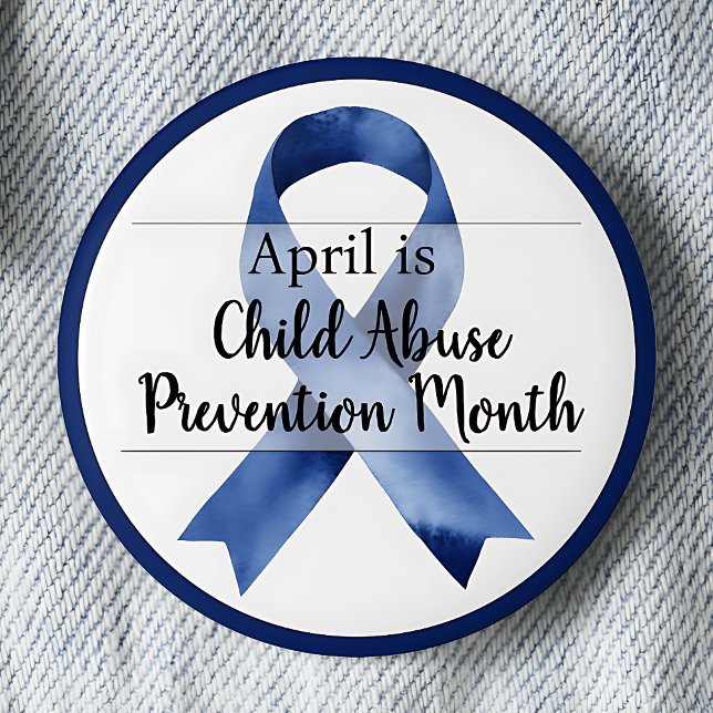 April Monat der Verhinderung von Kindesmissbrauch Button (Blue awareness ribbon.  April is Child Abuse Prevention Month pinback button.)