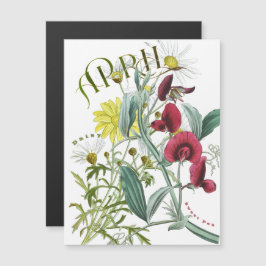 April Month Flowers Sweet Pea Daisy Fancy Magnetkarte