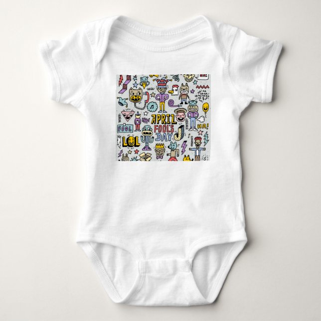 April Narren: farbiges Doodle-Set. Baby Strampler (Vorderseite)