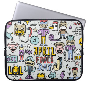 April Narren: farbiges Doodle-Set. Laptopschutzhülle