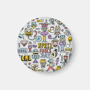 April Narren: farbiges Doodle-Set. Magnet