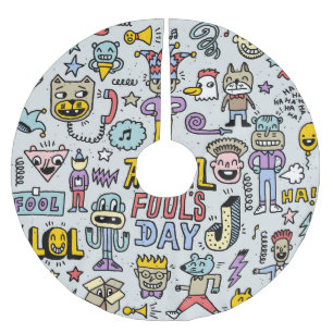 April Narren: farbiges Doodle-Set. Polyester Weihnachtsbaumdecke