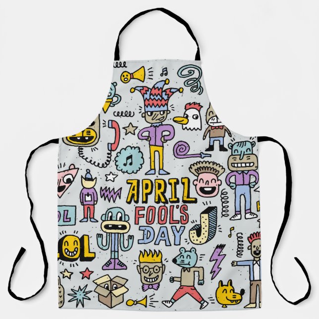 April Narren: farbiges Doodle-Set. Schürze (Vorderseite)