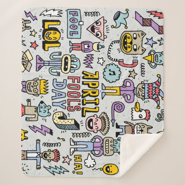April Narren: farbiges Doodle-Set. Sherpadecke (Vorderseite)