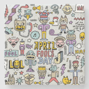 April Narren: farbiges Doodle-Set. Steinuntersetzer