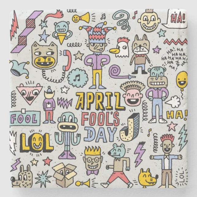 April Narren: farbiges Doodle-Set. Steinuntersetzer (Vorderseite)