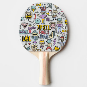 April Narren: farbiges Doodle-Set. Tischtennis Schläger