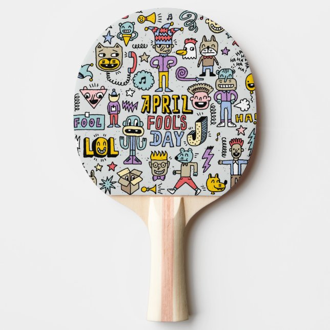 April Narren: farbiges Doodle-Set. Tischtennis Schläger (Vorderseite)