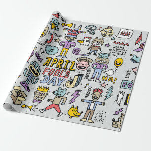 April Narren Tag lustige doodle bunten Set 1. Vint Geschenkpapier