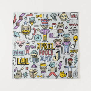 April Narren Tag lustige doodle bunten Set 1. Vint Wandteppich