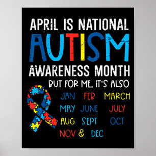 April National Autism Awareness Month Ribbon Männe Poster
