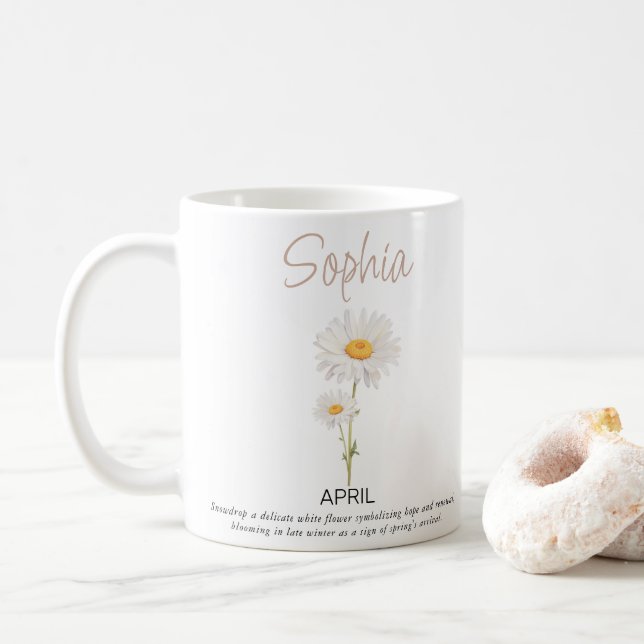 April Personalisierte Blume der Geburt Kaffeetasse (Mit Donut)