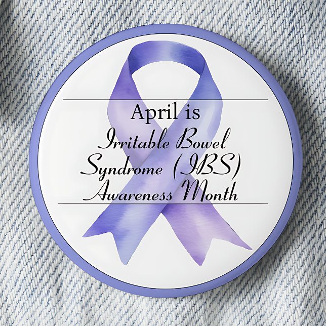 April Reizbares Darmsyndrom Button (Periwinkle awareness ribbon.  April is Irritable Bowel Syndrome (IBS) Awareness Month.)