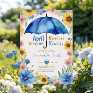 April-Schauer bringen Maiblumen Blauer Schirm Einladung