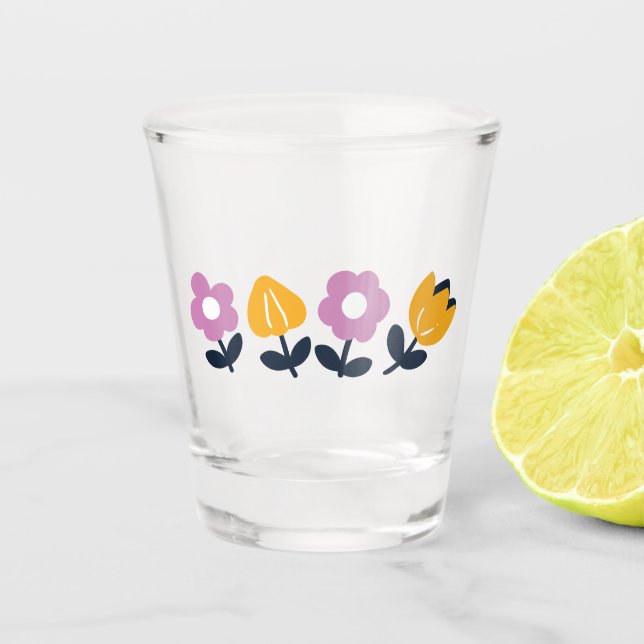 April - Schläge und Nassnasen - Blumenstrauß Schnapsglas (Vorderseite)