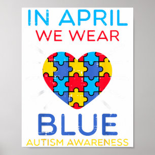 April Wir tragen blaues Herz Puzzle Autismus bewus Poster
