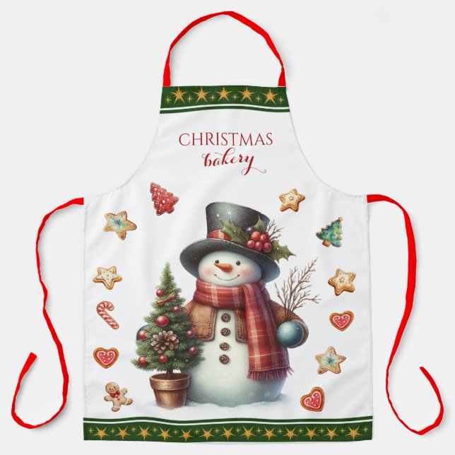 Apron Large Snowman and Christmas Cookies Geen Schürze (Vorderseite)
