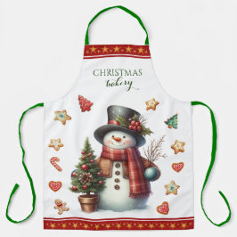 Apron Large Snowman and Christmas Cookies Red Schürze