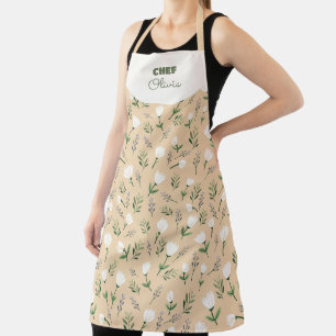 Apron mit individuellem Namen – Vanille-Blumenmust Schürze