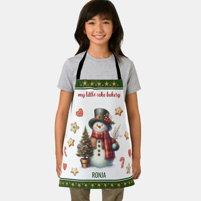 Apron Small Snowman and Christmas Cookies Green Schürze (Insitu)