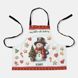 Apron Small Snowman and Christmas Cookies Red Schürze
