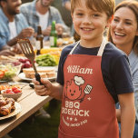 Apron with Custom Name BBQ Sidekick Kids  Schürze<br><div class="desc">Make cookout time even more fun with this BBQ Sidekick kids apron featuring a cute flame chef character, grilling tools, and custom name personalization. Designed for little helpers who love joining dad at the grill, this playful apron is perfect for backyard barbecues, family cookouts, kitchen fun, and pretend cooking. The...</div>
