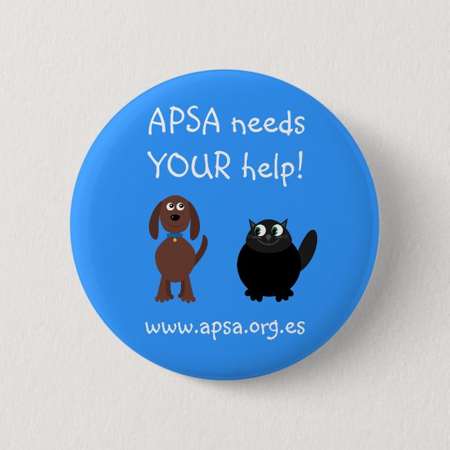 APSA Tierschutz-Wohltätigkeit-Cartoon-Hund u. Button (Vorderseite)
