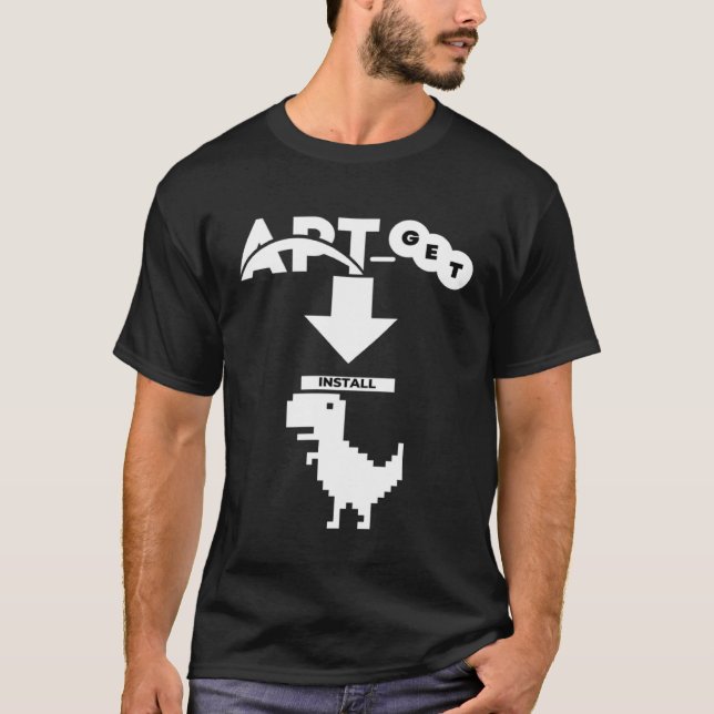 APT Get install DINO Dinosaur Computer Programmer  T-Shirt (Vorderseite)