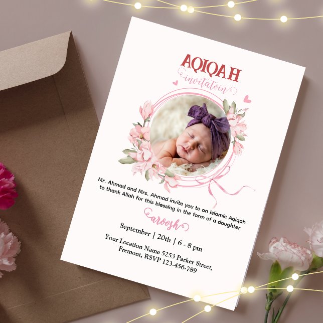 Aqeeqah Floral Rose- Aqiqah- Invitation (Créateur téléchargé)