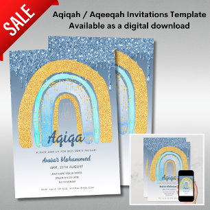 Aqiqa-Einladungsvorlagen Digitaler Regenbogenjunge Einladung