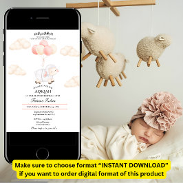 Aqiqah Niedlich Pink Sheep Balloon Baby Girl Musli Einladung