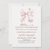 Aqiqah Pink Bow Girl Invitation