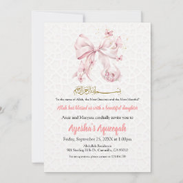 Aqiqah Pink Bow Girl Invitation