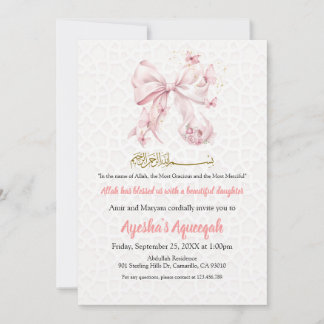 Aqiqah Pink Bow Girl Invitation