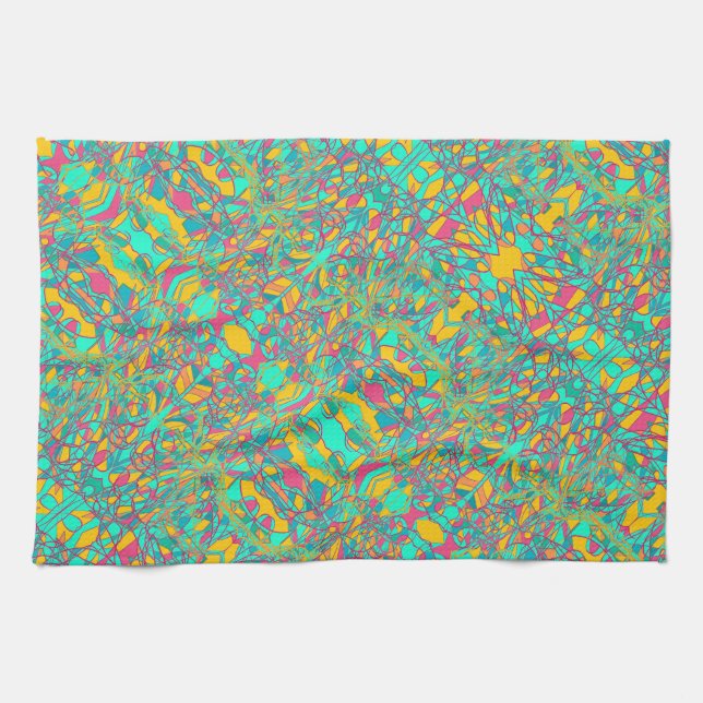 Aqua abstrakt Art Retrodesign Geschirrtuch (Horizontal)