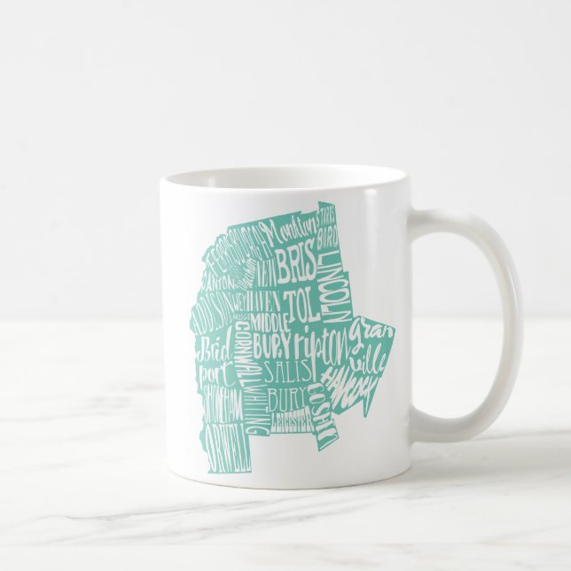 Aqua-Addison County Typografie-Tasse Kaffeetasse (Rechts)
