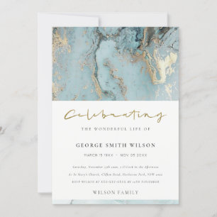 AQUA AGATE CELEBRATING MEMORIVICE INVITE DANKESKARTE