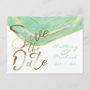 Aqua Agate Watercolor   Save the Date Postkarte