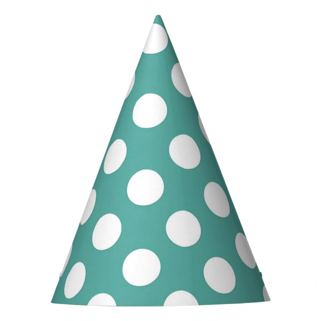 Aqua All White Dots Party Hat Partyhütchen (Vorderseite)